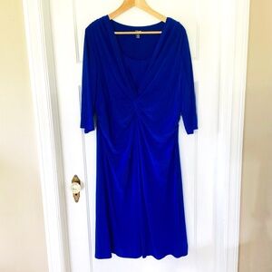 Chaps Sheath Dress 18W 3/4 Sleeve V Neck Knot Front Knee Length Stretch Nursing